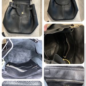 Cuyana Large Women Leather Backpack Pebbled Drawstring Flap Bag Black LKNW